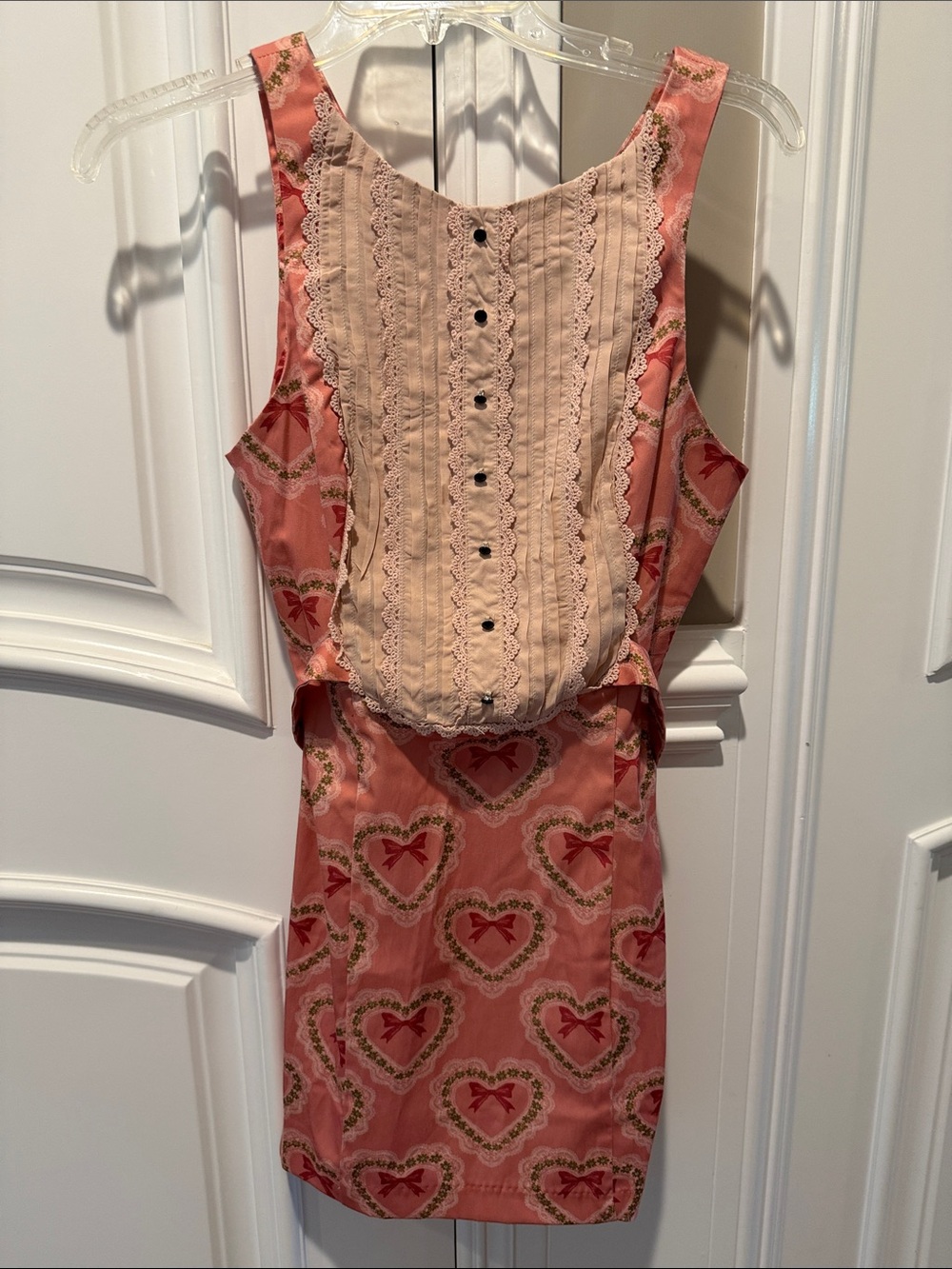 Kimchi Blue Pink Heart-Print Lace-Front Sleeveless Dress